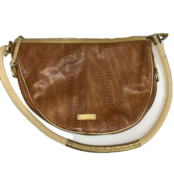Adrienne Vittadini Vintage Women’s Leather Large Hobo Messenger Bag Snakeskin - Picture 11 of 11
